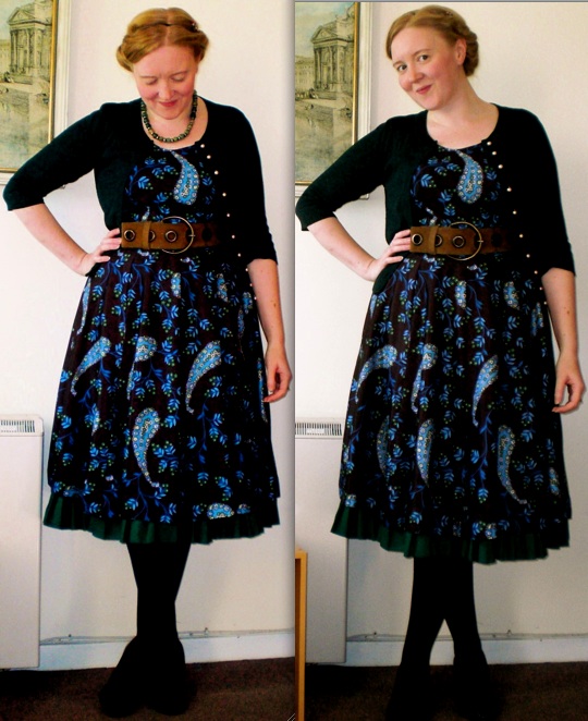 Dress vintage via ebay belt cardi Topshop navy holdups 